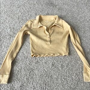 Aerie Ribbed Button-Front Polo Crop Top